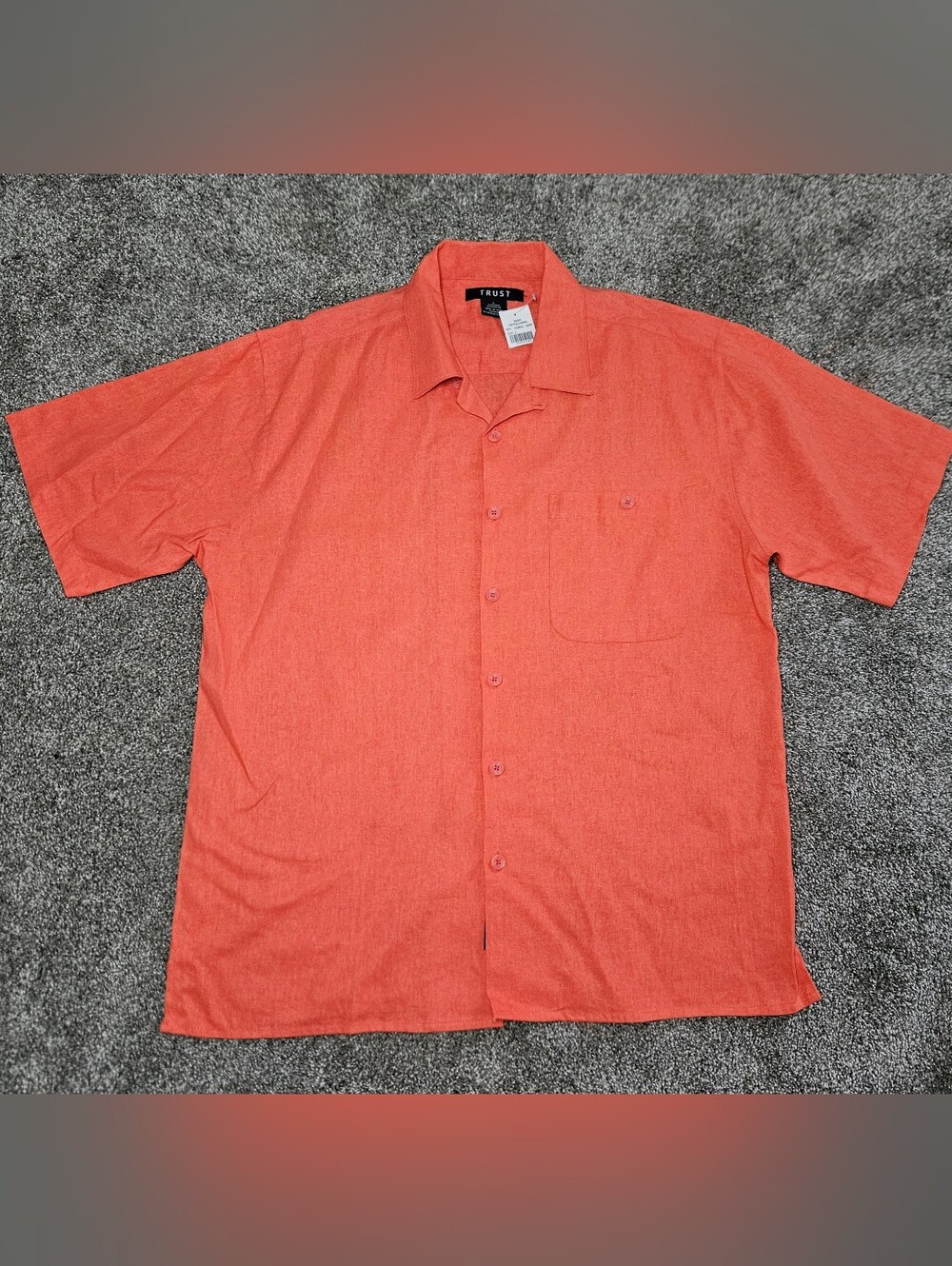 Trust Coral Linen Rayon Button Up Collared Short Sleeve Shirt L
